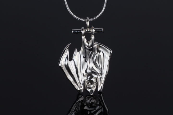 Sterling silver hanging bat pendant