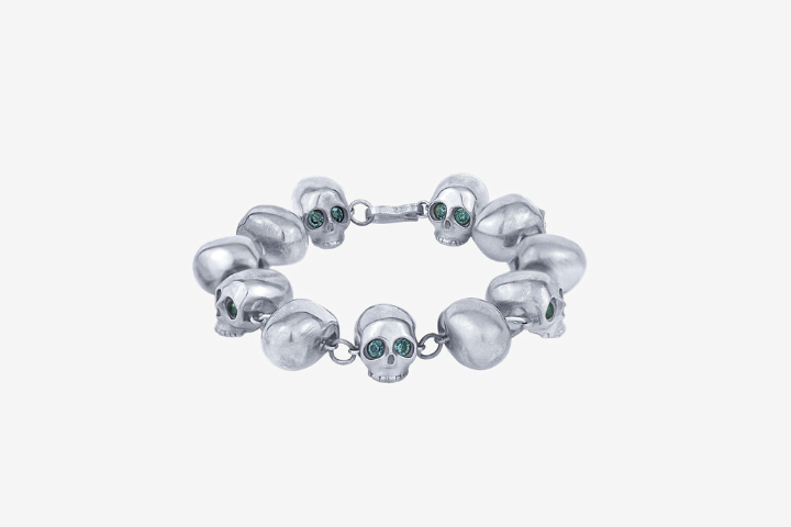 Handmade sterling silver eternity skull bracelet with round cut glass eyes